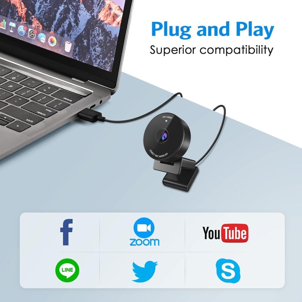1080P Webcam - USB Webcam with Microphone Physical Privacy Cover, Noise-Canceling Mic, Auto Light Correction, EMEET C950 Ultra Compact FHD Web Cam w/ 70° View for Meeting/Online Classes/Zoom/YouTube