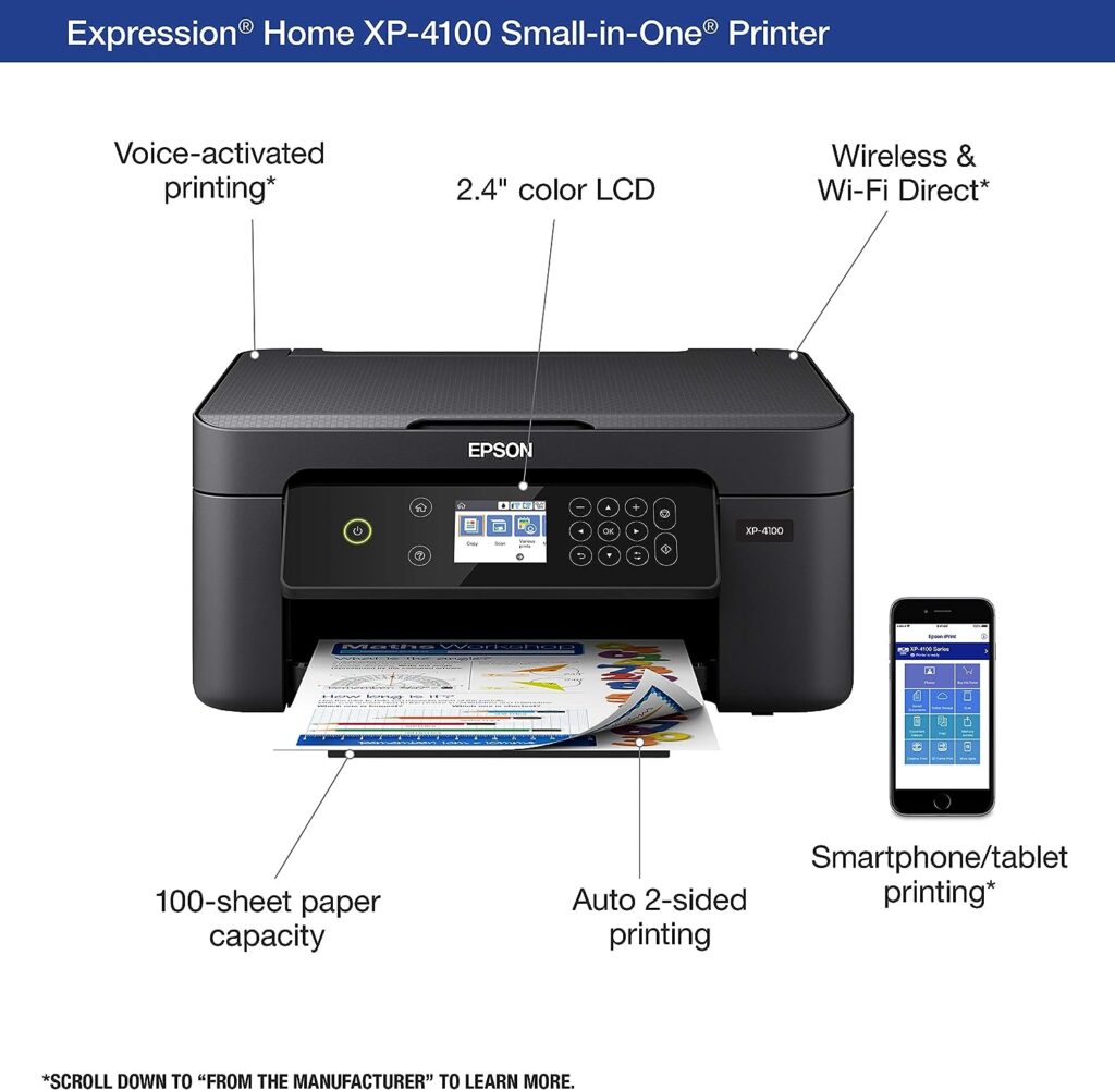 Epson Expression Home XP-4200 Wireless Color All-in-One Printer with Scan, Copy, Automatic 2-Sided Printing, Borderless Photos and 2.4 Color Display,Black