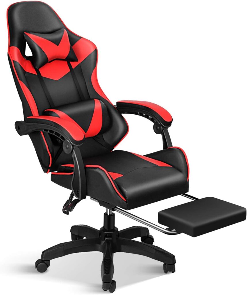 Gaming Chair, Backrest and Seat Height Adjustable Swivel Recliner Racing Office Computer Ergonomic Video Game Chair with Footrest and Lumbar Support, Red/Black