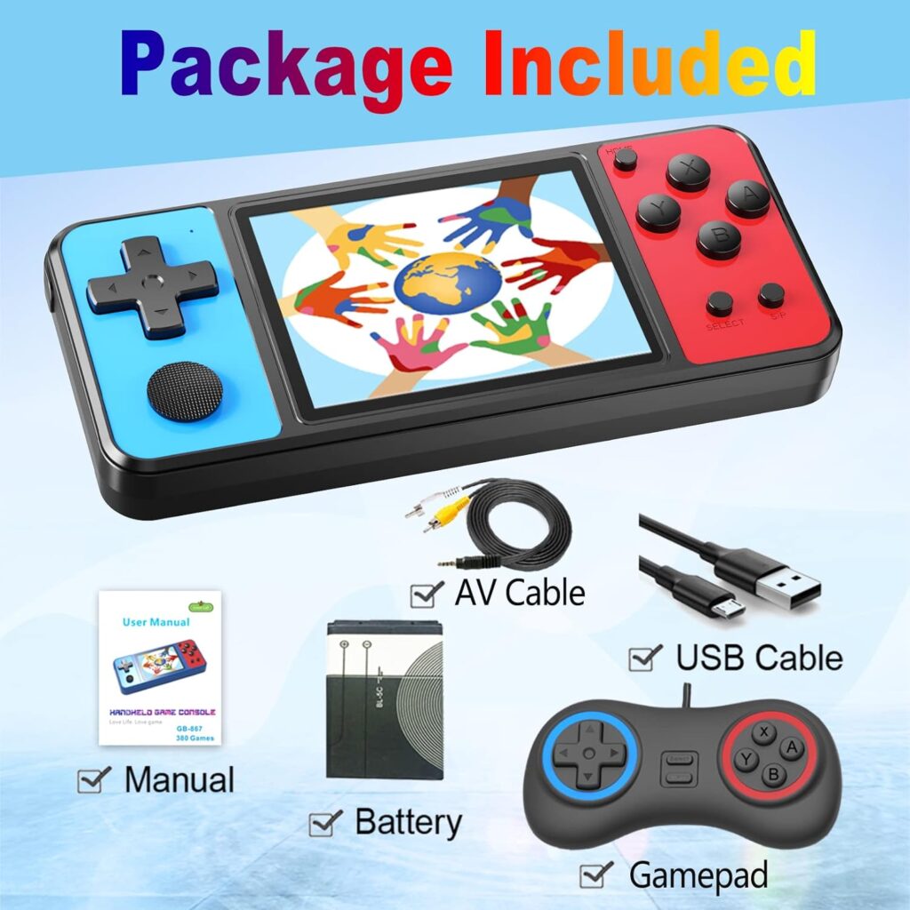 Great Boy Handheld Game Console for Kids Aldults Preloaded 270 Classic Retro Games with 3.0 Color Display and Gamepad Rechargeable Arcade Gaming Player (Black)