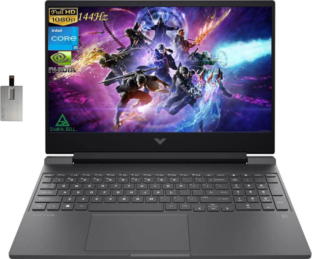 HP 2022 Victus 15.6 FHD 144Hz Gaming Laptop, Intel 12th Core i5-12450H, 64GB RAM, 2TB PCIe SSD, NVIDIA GeForce GTX 1650 Graphics, Backlit Keyboard, Win 11 Pro, Mica Silver, 32GB Snowbell USB Card