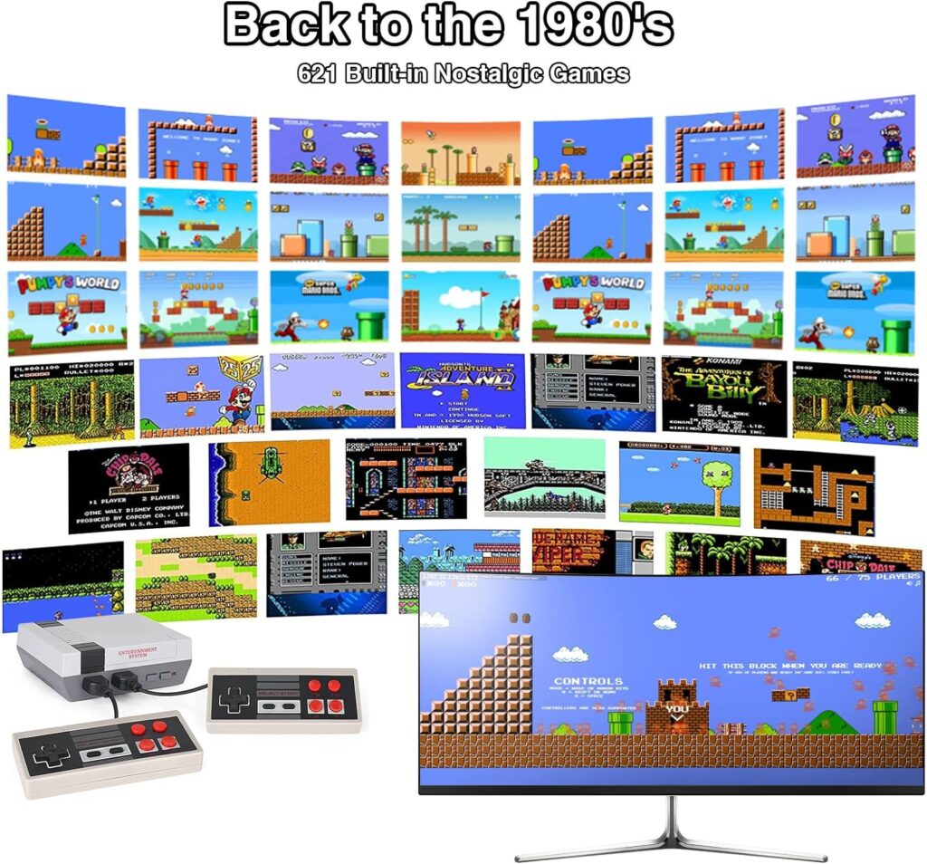 Mihiliring Retro Game Console with 621 Built-in Old Games, 2 Controllers, 4K HD HDMI Output, 8-Bit Plug and Play Classic Mini Video Game System for Kids and Adults as Gift (621(HDMI Input))