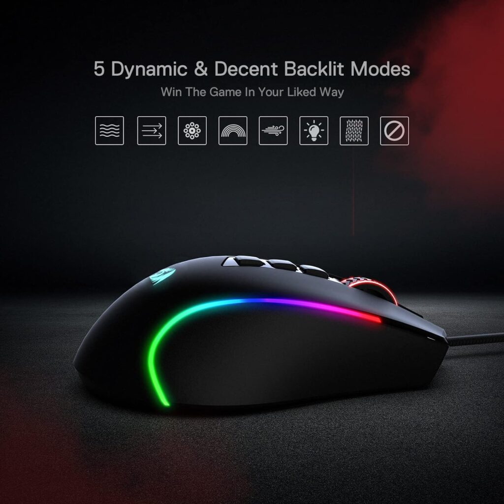 Redragon M612 Predator RGB Gaming Mouse, 8000 DPI Wired Optical Gamer Mouse with 11 Programmable Buttons 5 Backlit Modes, Software Supports DIY Keybinds Rapid Fire Button