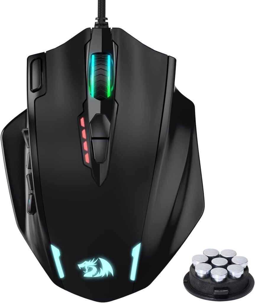 Redragon M908 Impact RGB LED MMO Gaming Mouse with 12 Side Buttons, Optical Wired Ergonomic Gamer Mouse with Max 12,400DPI, High Precision, 20 Programmable Macro Shortcuts, Comfort Grip
