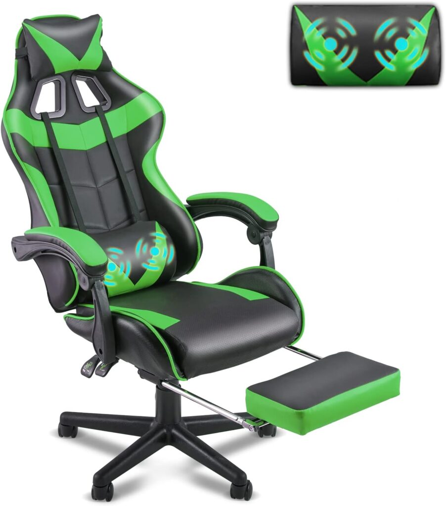 Soontrans Green Gaming Chair with Footrest,Racing Gaming Chair,Computer Gamer Chair,Ergonomic Game Chair with Adjustable Headrest and Lumbar Support(Jungle Green)