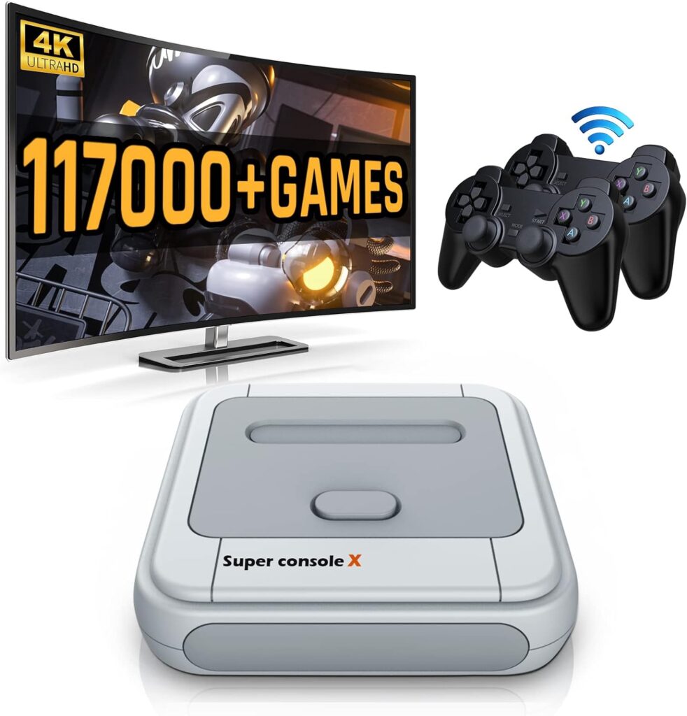 Super Console X 256G, Retro Video Game Consoles Built in 117,000+ Classic Games,Game System for 4K HD/AV Output,Compatible with 60+ Emulators, 2 Wireless Controllers,Gift for Men/Boyfriend