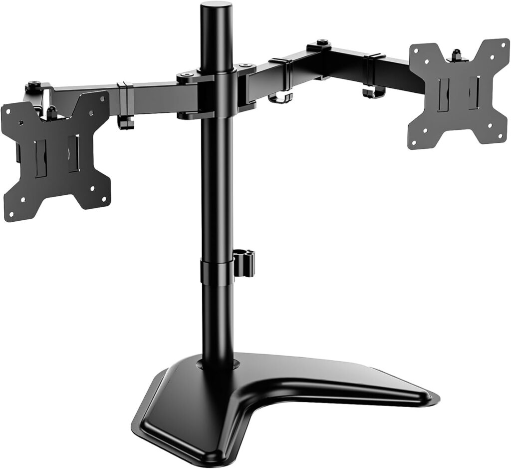 WALI Dual Monitor Stand for Desk, Monitor Stands for 2 Monitors up to 27 inch, Dual Monitor Mount Fits up to 22lbs, Free Standing Full Motion Dual Monitor Arm for Desk (MF002), Black