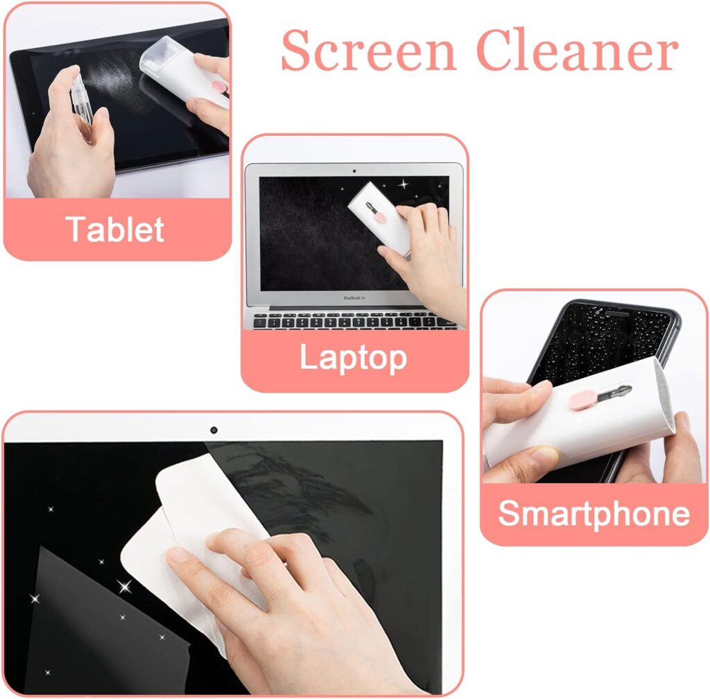 walrfid Laptop Keyboard Earbud Screen Cleaner Sprayer Kit for Airpods Pro MacBook iPad iPhone iPod, Electronics Airpod Cleaning Pen Brush Tool for PC TV Phone Computer - 5ml Screens Cleaners Spray