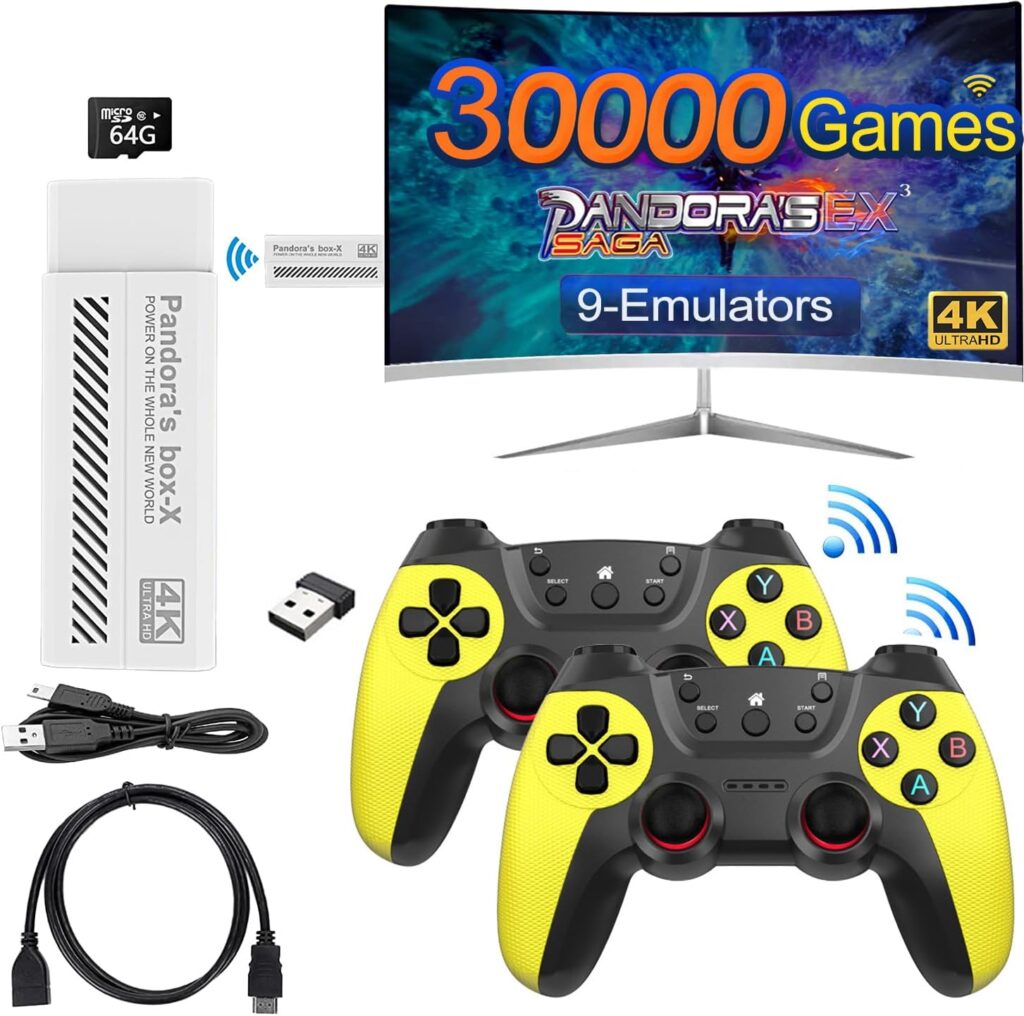 30000+ Games, Wireless Retro Game Console, Handheld Console, Plug and Play Video Game Stick, Retro Play Retro Game Stick 9 emulators, 4K HDMI Output, Dual 2.4G Wireless Controllers