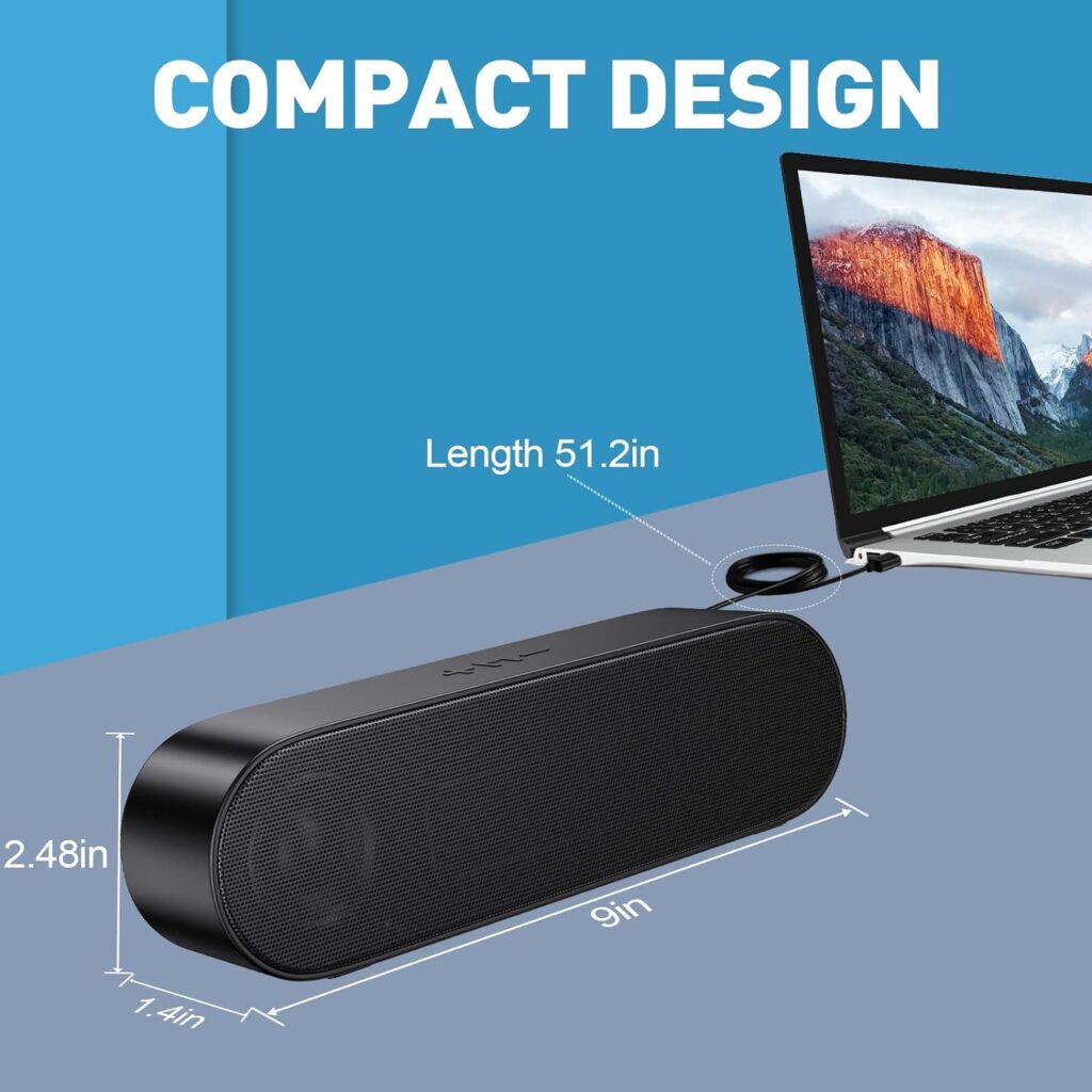 ABRRU Dual 5W Single USB Computer, PC Speakers for Desktop, Laptop Speakers with Crystal Clear Sound, Loud Volume, Volume Control and Mute Button(USB-C to USB Adapter Included)