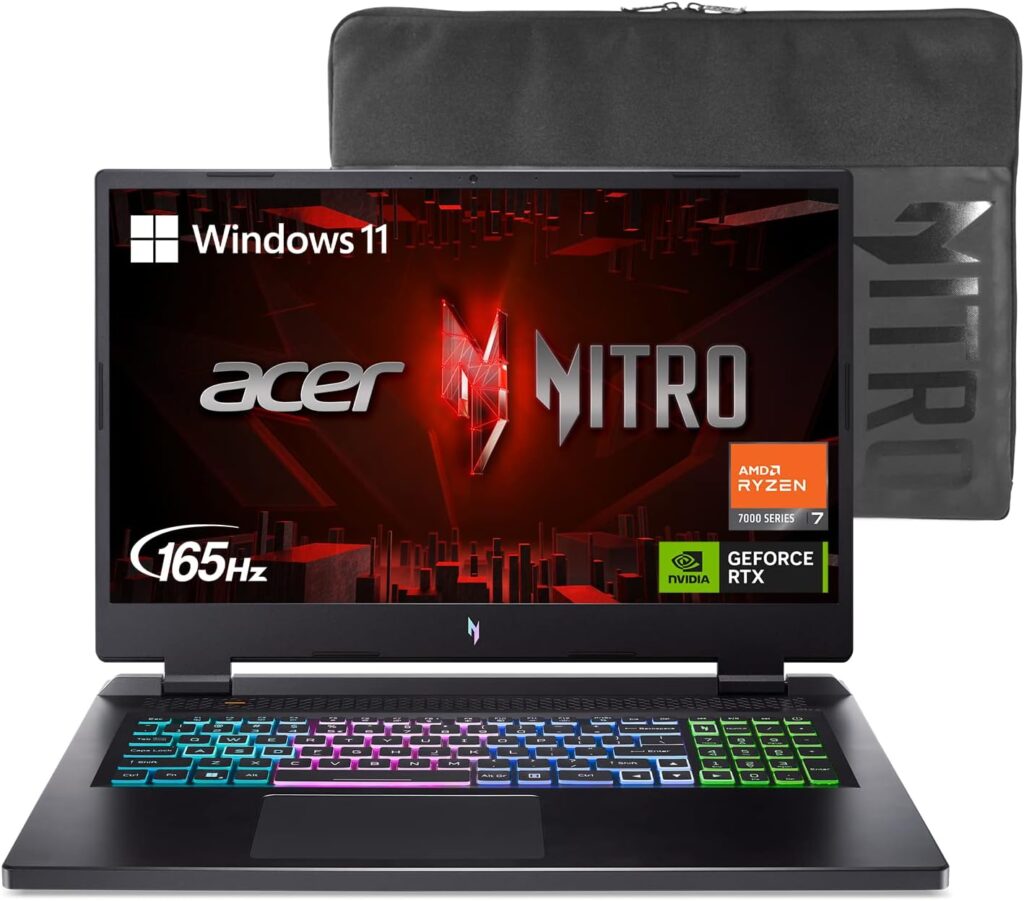 Acer Nitro 17 Gaming Laptop | AMD Ryzen 7 7840HS Octa-Core CPU | NVIDIA GeForce RTX 4050 Laptop GPU | 17.3 FHD 165Hz IPS Display | 16GB DDR5 | 1TB Gen 4 SSD | Wi-Fi 6E | RGB Backlit KB | AN17-41-R6L9