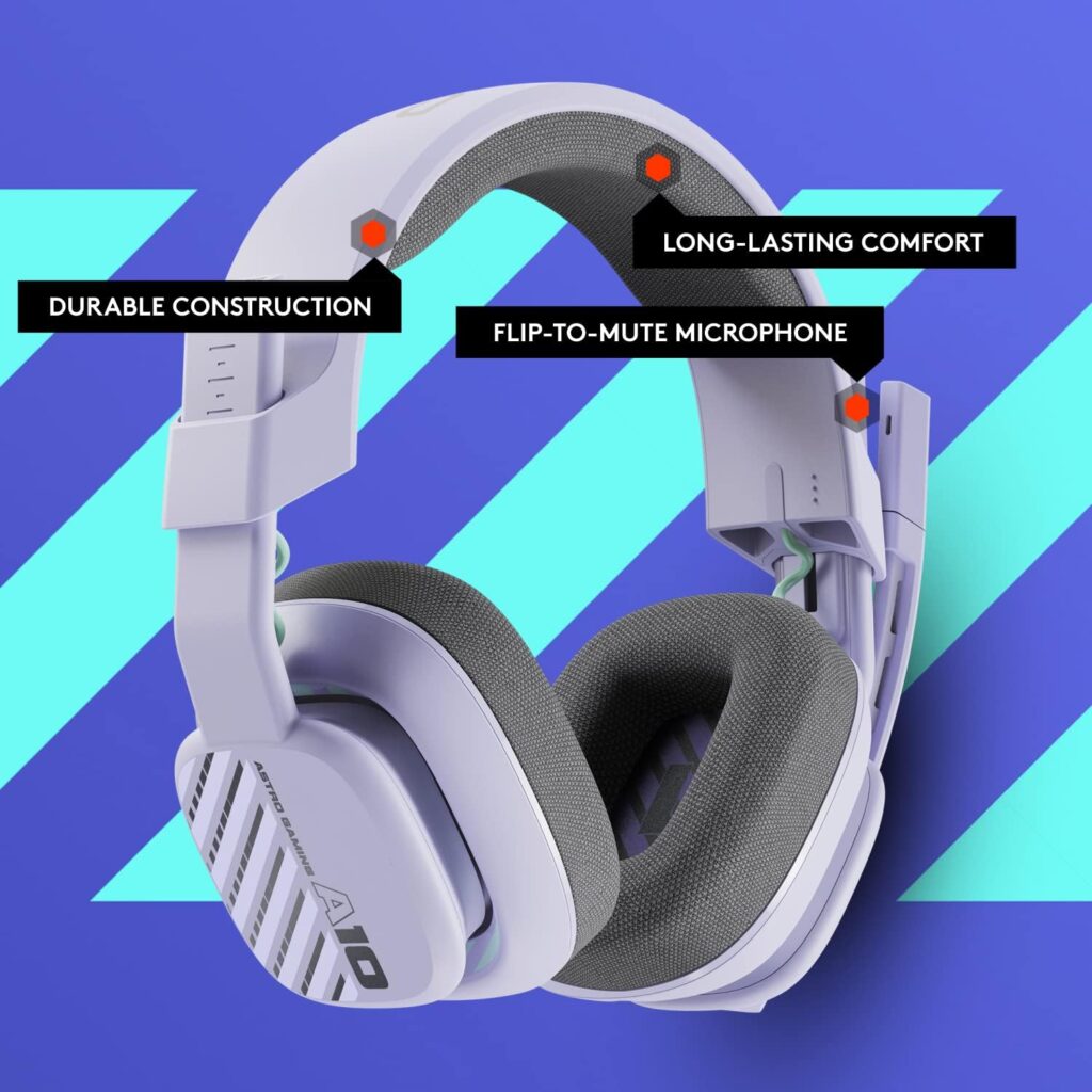 Astro A10 Gaming Headset Gen 2 Wired Headset - Over-Ear Gaming Headphones with flip-to-Mute Microphone, 32 mm Drivers, for Xbox Series X|S, Xbox One, Playstation 5/4, Nintendo Switch, PC, Mac -Lilac