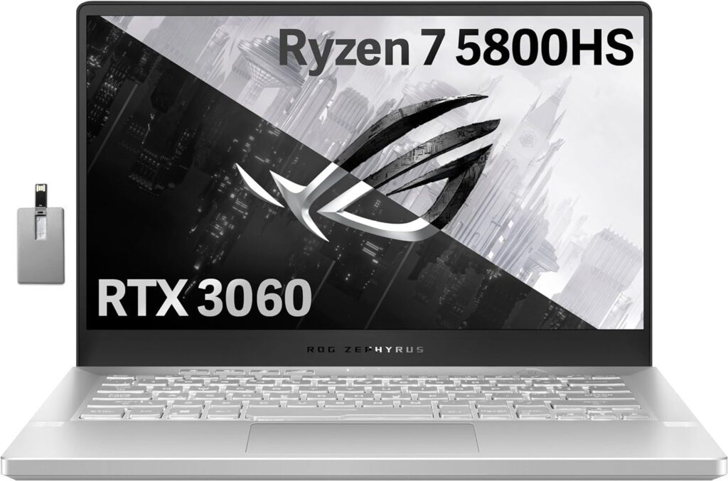 ASUS 2022 ROG Zephyrus 14 FHD 144Hz Gaming Laptop, AMD Ryzen 7-5800HS Processor, 16GB RAM, 2TB PCIe SSD, Backlit Keyboard, NVIDIA GeForce RTX 3060 Graphics, Windows 11, White, 32GB USB Card