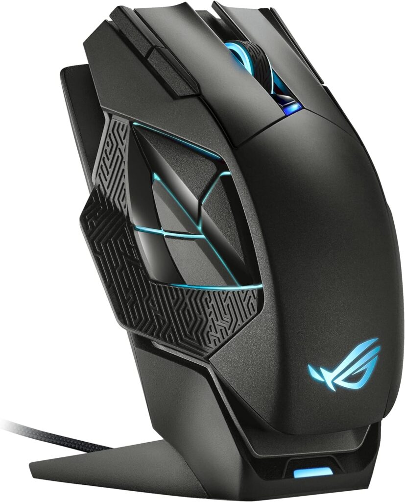 ASUS ROG Spatha X Wireless Gaming Mouse (Magnetic Charging Stand, 12 Programmable Buttons, 19,000 DPI, Push-fit Hot Swap Switch Sockets, ROG Micro SwitchesParacord and Aura RGB lighting),Black