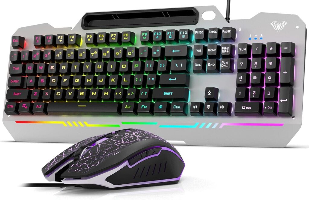 AULA Gaming Keyboard, 104 Keys Gaming Keyboard and Mouse Combo with RGB Backlit, All-Metal Panel, Anti-Ghosting, PC Gaming Keyboard and Mouse, Wired Gaming Keyboard Combo for MAC Windows PC Gamers