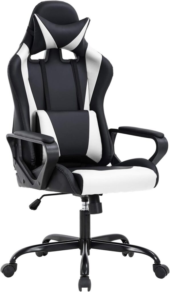 BestOffice High-Back Gaming Chair PC Office Chair Computer Racing Chair PU Desk Task Chair Ergonomic Executive Swivel Rolling Chair with Lumbar Support for Back Pain Women, Men (White)