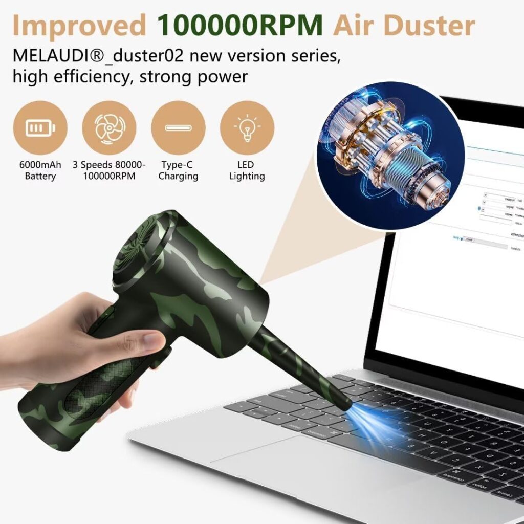 Compressed Air Duster, Keyboard Cleaner-100000RPM New-Upgraded Canned Airs Duster, Electric Computer Cleaner, Air Can Air Blower Cleaning Kit-Dust Spray for PC Dust Off Replace Compressed Air Cans