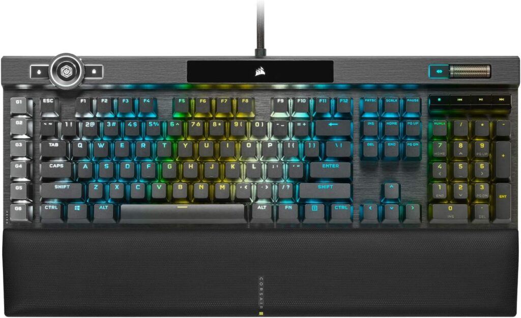 Corsair K100 RGB Mechanical Wired Gaming Keyboard - Cherry MX Speed Switches - PBT Double-Shot Keycaps - Elgato Stream Deck and iCUE Compatible - QWERTY NA Layout - Black,Silver
