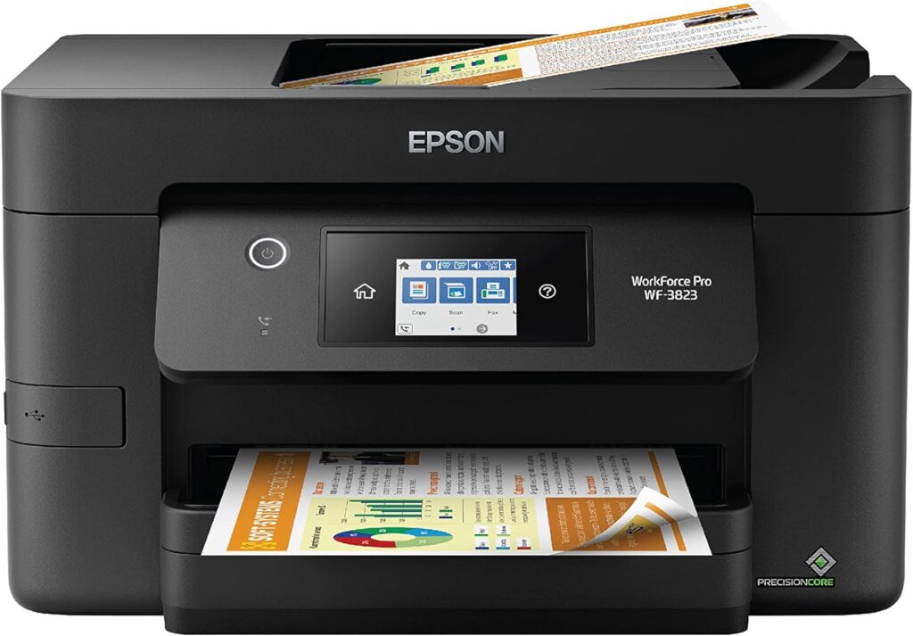 Epson Workforce Pro WF-3823 Wireless All-in-One Printer with Auto 2-Sided Printing, 35-Page ADF, 250-Sheet Paper Tray and 2.7 Color Touchscreen, Black