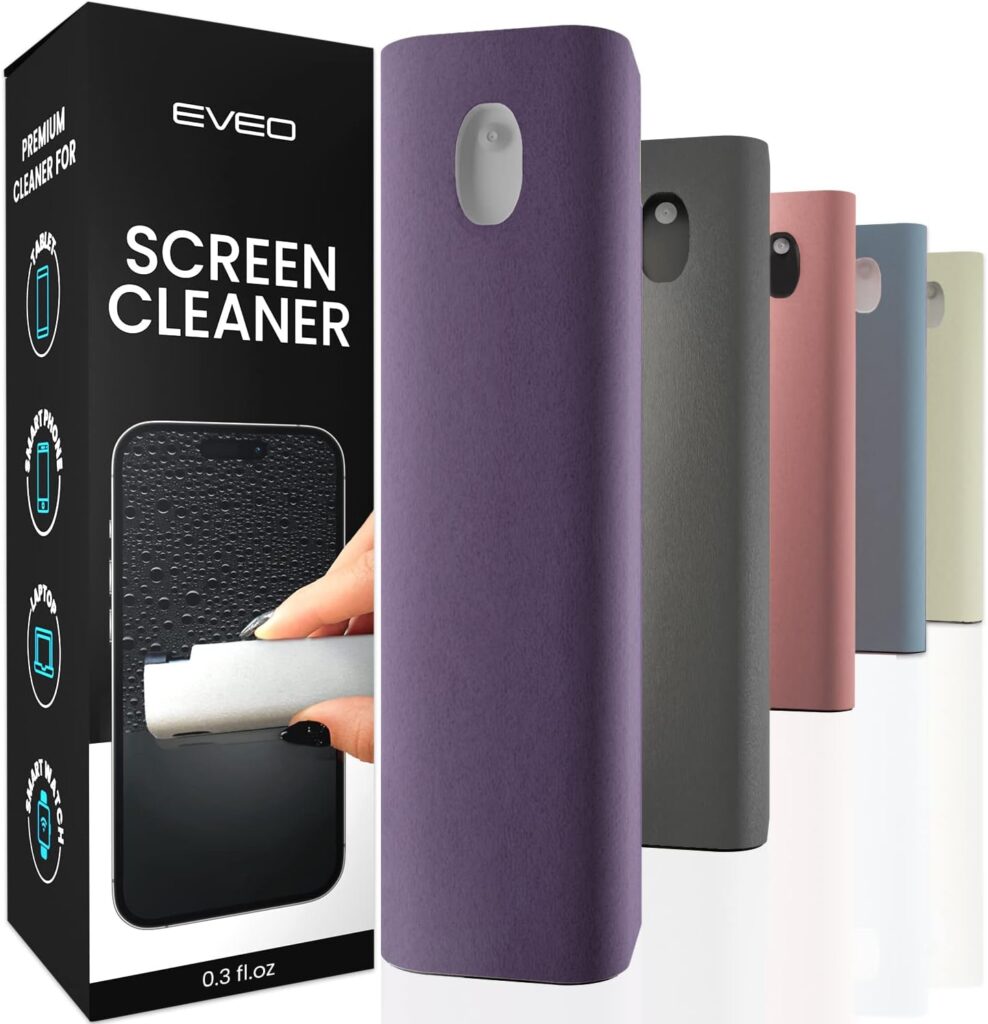 EVEO Screen Cleaner Spray and Wipe - Computer Screen Cleaner, Laptop Screen Cleaner, MacBook iPad Screen Cleaner, iPhone Cleaner, Car Screen Cleaner, 2in1 Touchscreen Mist Cleaner- (0.3 oz) Grey