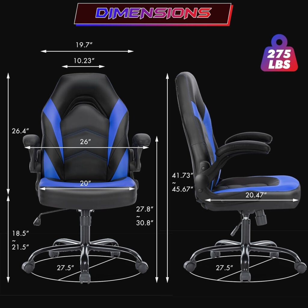 Gaming Chair - Computer Chair Ergonomic Office Chair PU Leather Desk Chair Executive Adjustable Swivel Task Chair with Flip-up Armrest