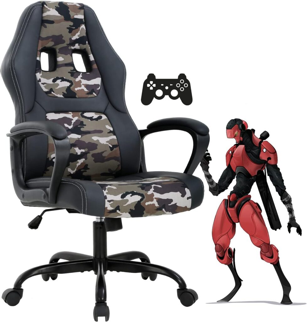 Gaming Chair PC Computer Chair Office Chair for Adult Teen Kids, Ergonomic PU Leather Gamer Chair with Lumbar Support High Back Adjustable Rolling Swivel Desk Chair, Camo