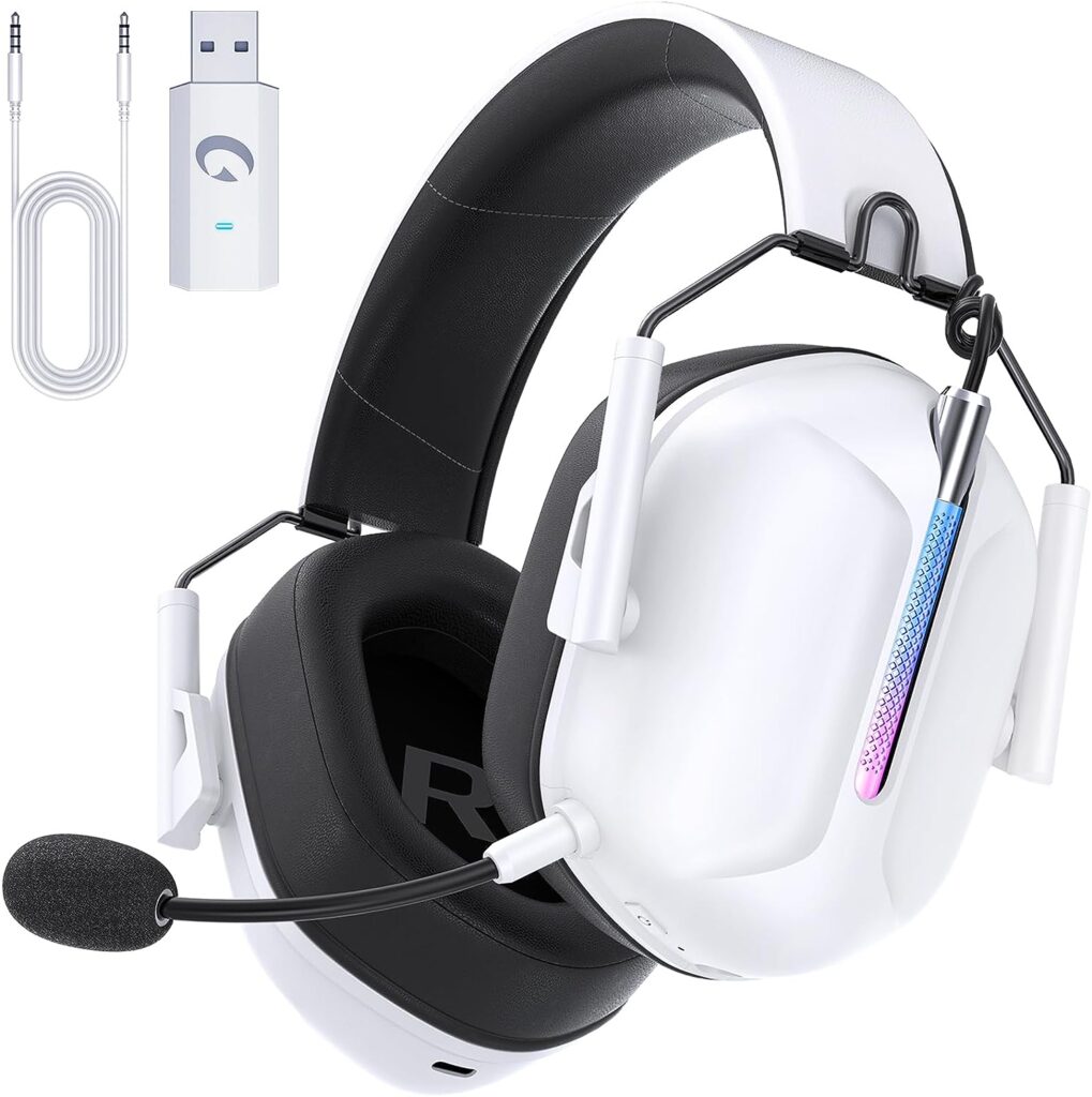 Gvyugke Wireless Gaming Headset, 2.4GHz USB Gaming Headphones with Microphone for PC, PS5, PS4, Nintendo Switch, Bluetooth 5.2 Gaming Headset, RGB Light, Ergonomic Design, 3.5mm Wired for Xbox Series