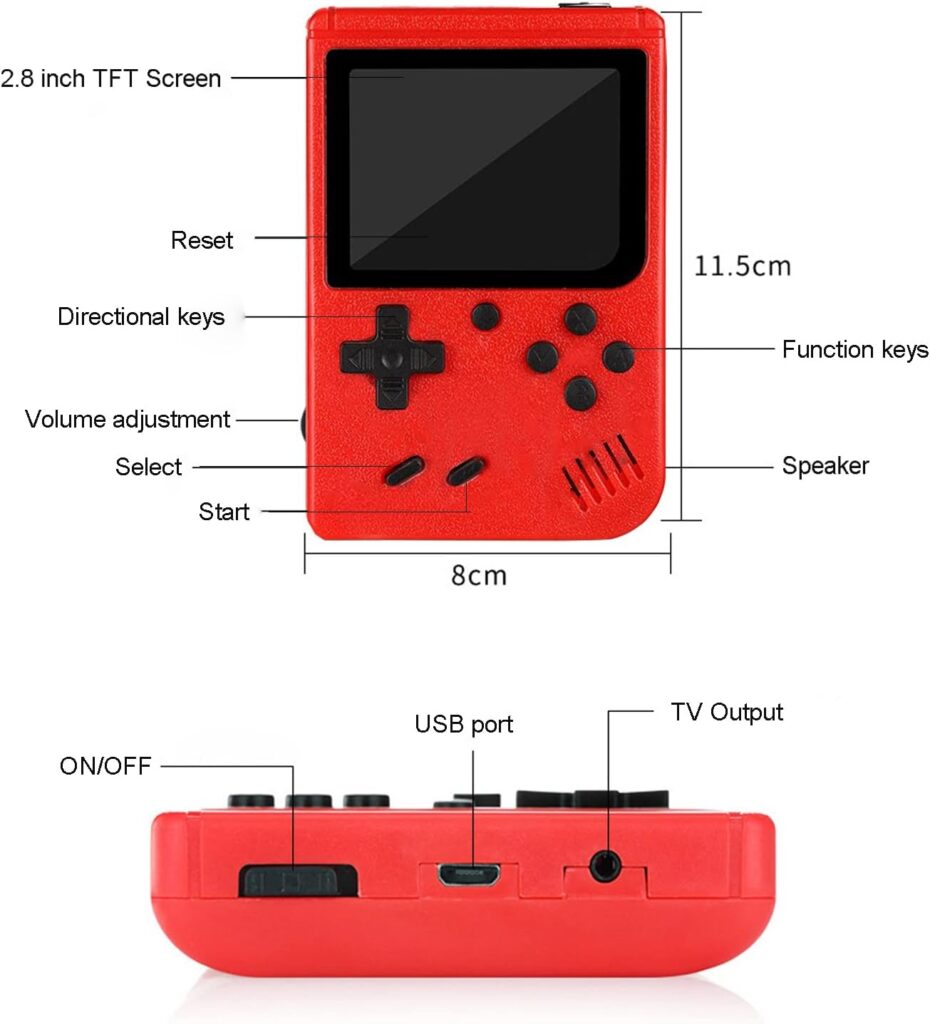Handheld Game Console with 400 FC Games-Retro Game Console- Portable Video Game Console, Support for Connecting TV Two Players, 1020mAh Rechargeable Battery. (RED)