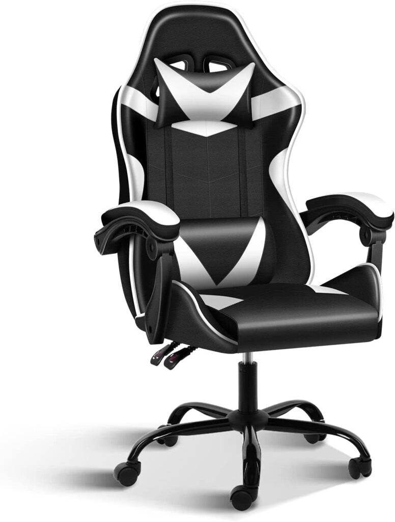 HealSmart 440lb Capacity, Racing Video Backrest and Seat Height Recliner Gaming, Without footrest, Black/White