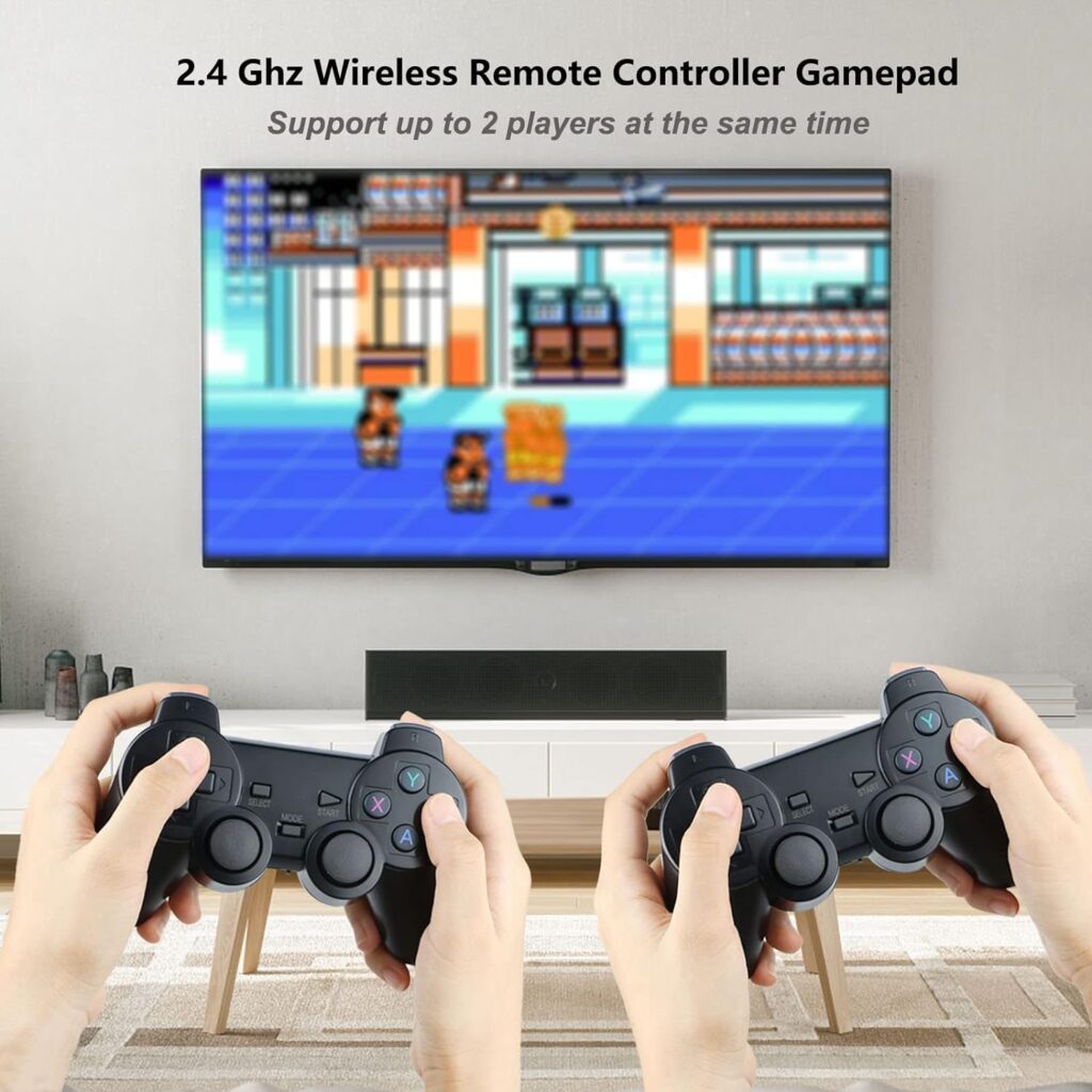 Hikonia Wireless Retro Game Console, Plug and Play Video Games 4K HDMI Output for TV, Classic Game Stick Built in 10000+ Games with 9 Emulators and 2 Wireless Controller 2.4G for Kids Adults