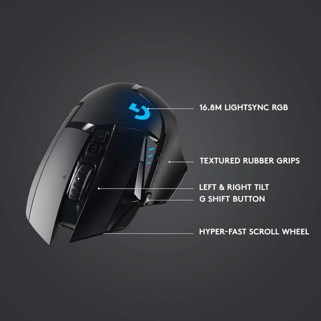 Logitech G502 Lightspeed Wireless Gaming Mouse with Hero 25K Sensor, PowerPlay Compatible, Tunable Weights and Lightsync RGB - Black