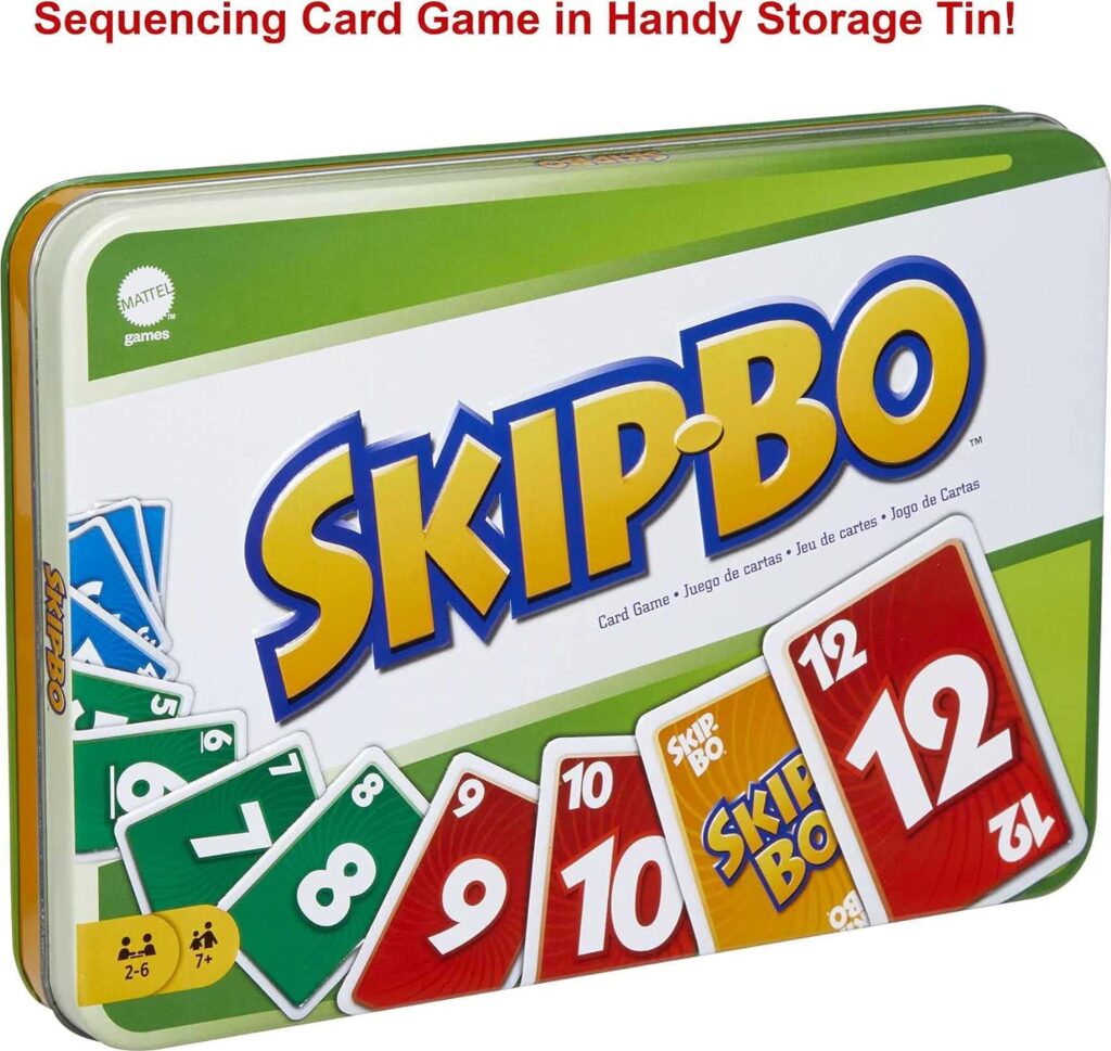 Mattel Games Skip-Bo Card Game for Kids, Adults Family Night, Travel Game in Collectible Storage Tin for 2-6 Players (Amazon Exclusive)