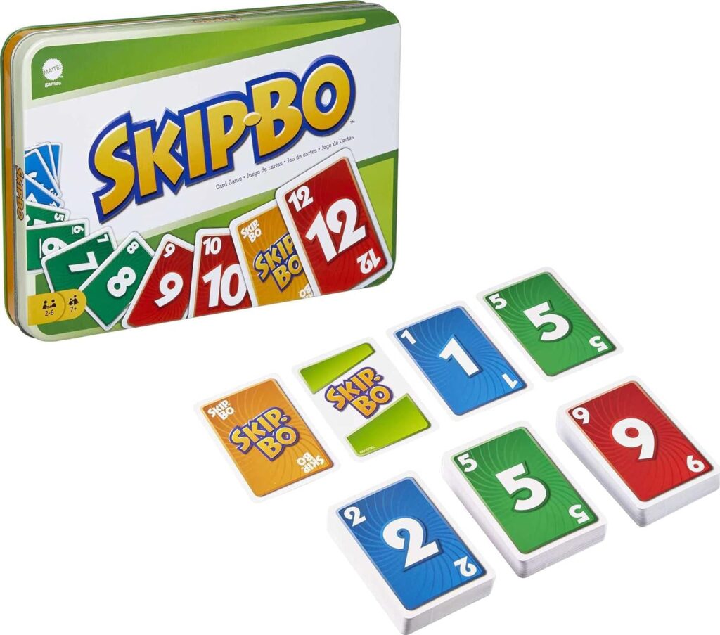 Mattel Games Skip-Bo Card Game for Kids, Adults Family Night, Travel Game in Collectible Storage Tin for 2-6 Players (Amazon Exclusive)