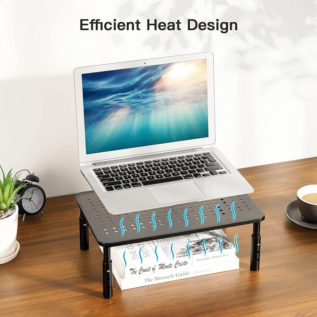 Monitor Stand, Monitor Stand Riser 3 Height Adjustable, Monitor Riser with Airflow Vents, Laptop Stand for Desk, Laptop Riser, Desk Organizer for Monitor, 15.6 Laptop, PC, Printer