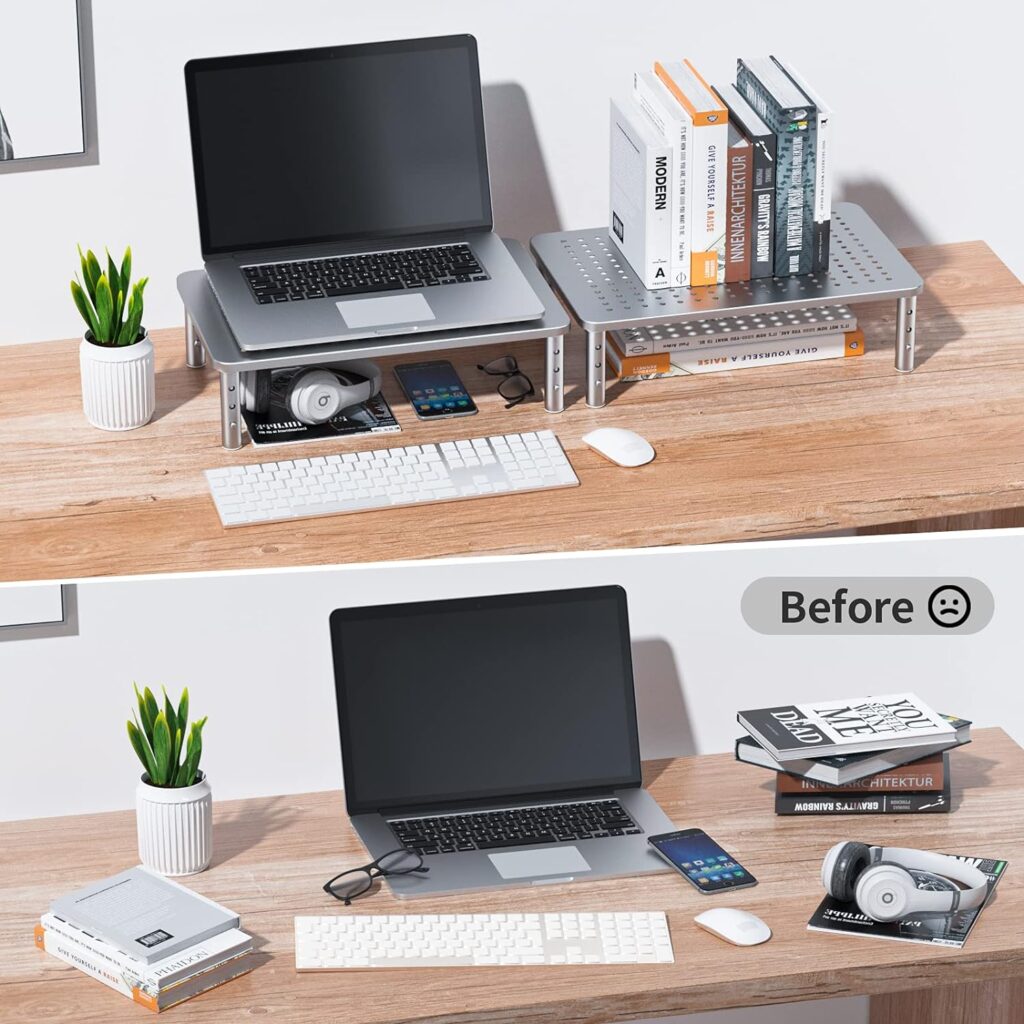 Monitor Stand, Monitor Stand Riser 3 Height Adjustable, Monitor Riser with Airflow Vents, Laptop Stand for Desk, Laptop Riser, Desk Organizer for Monitor, 15.6 Laptop, PC, Printer