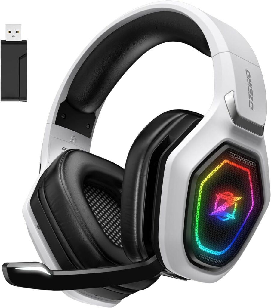 Ozeino Wireless Gaming Headset for PC, PS5, PS4-2.4GHz USB Type-C Ultra Stable Low Latency Gaming Headphones with Flip Microphone, 30-Hr Battery Gamer Headset for Switch, Laptop, Mobile, Mac