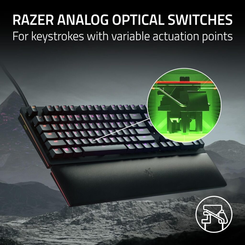 Razer Huntsman V2 TKL Tenkeyless Gaming Keyboard: Fastest Clicky Optical Switches w/Quick Keystrokes 8000Hz Polling Rate - Detachable Type-C Cable - Doubleshot PBT Keycaps - Ergonomic Wrist Rest