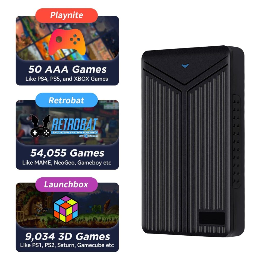 Retro Game Console 5TB HDD with built in 60,649 Games, Emulator Console Game Drive Preloaded with Playnite, Launchbox, Retrobat 3 Game System, Video Game Console Hard Drive Plug and Play