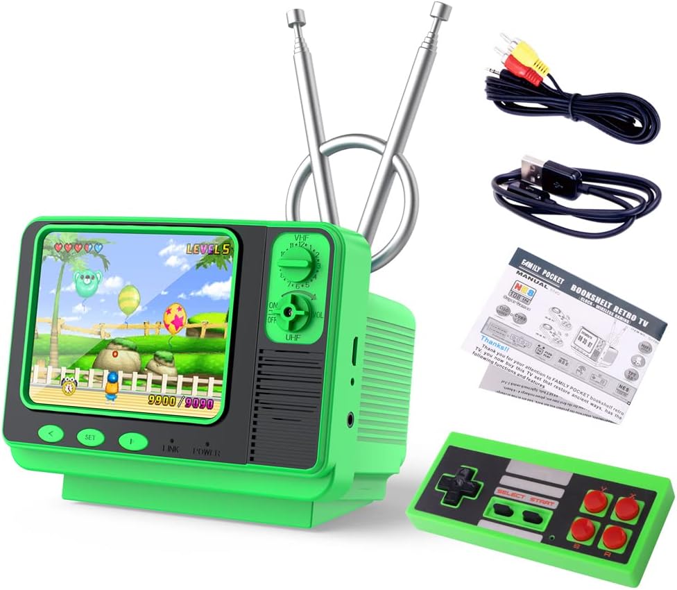 Retro Video Games Console for Kids Adults Built-in 308 Classic Electronic Game 3.0 Screen Mini TV Games Console Support TV Output and USB Charging Birthday Xmas Gift for Boys Girl 4-12 (Green)