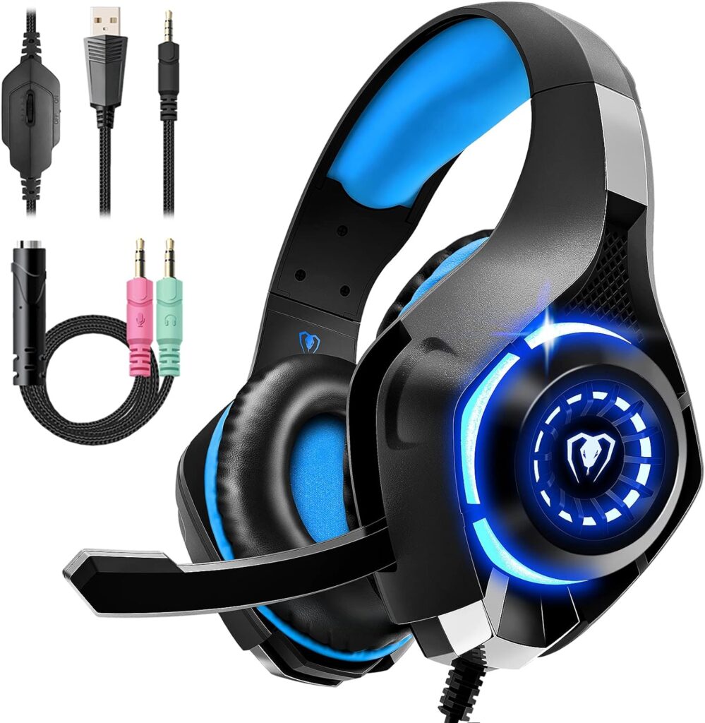 Tatybo Gaming Headset for PS4 PS5 Xbox One Switch PC with Noise Canceling Mic, Deep Bass Stereo Sound