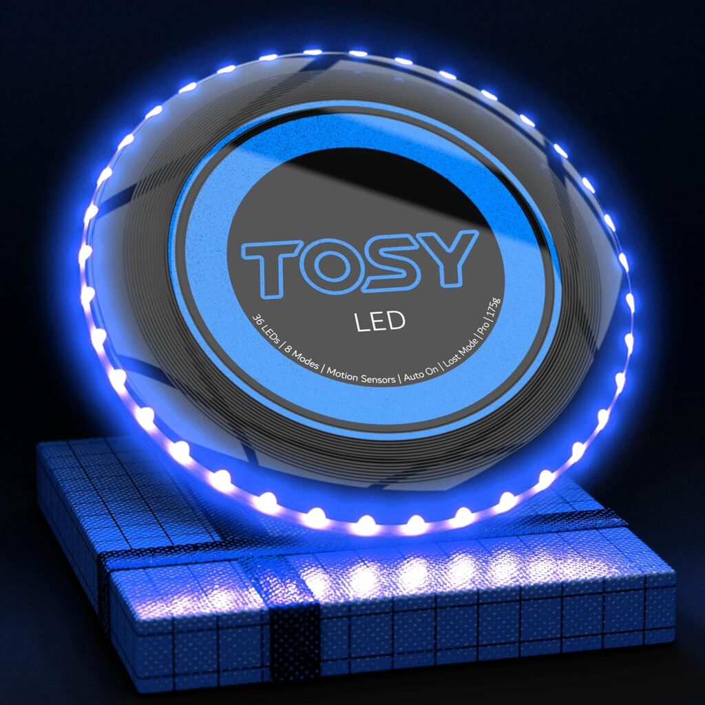 TOSY Flying Disc - 16 Million Color RGB or 36 or 360 LEDs, Extremely Bright, Smart Modes, Auto Light Up, Rechargeable, Perfect Birthday Camping Gift for Men/Boys/Teens/Kids, 175g frisbees