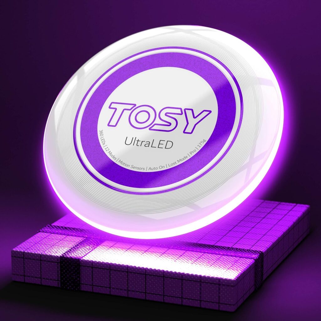 TOSY Flying Disc - 16 Million Color RGB or 36 or 360 LEDs, Extremely Bright, Smart Modes, Auto Light Up, Rechargeable, Perfect Birthday Camping Gift for Men/Boys/Teens/Kids, 175g frisbees