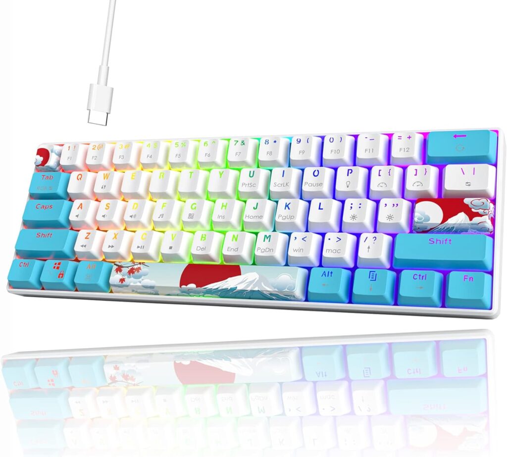 Ussixchare 60 Percent Keyboard Mechanical RGB Wired 60% Gaming Keyboard Blue with PBT Backlit Keycaps for Windows PC Gamers (Sea/Red Switch)