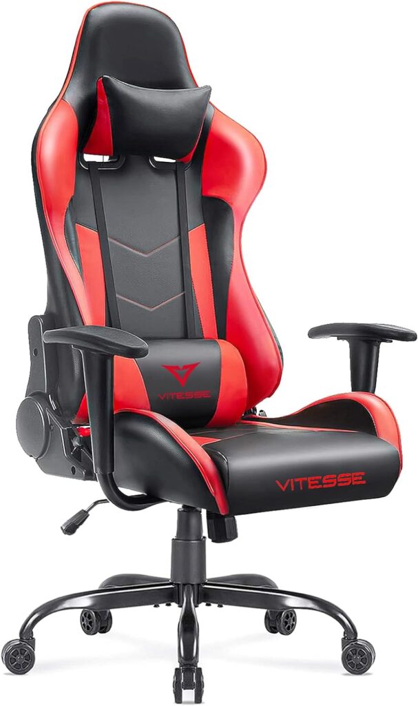 VITESSE Ergonomic Red Gaming Chair for Adults, 330 lbs PC Computer Chair, Racing Office Chair, Silla Gamer Height Adjustable Swivel Chair with Lumbar Support and Headrest