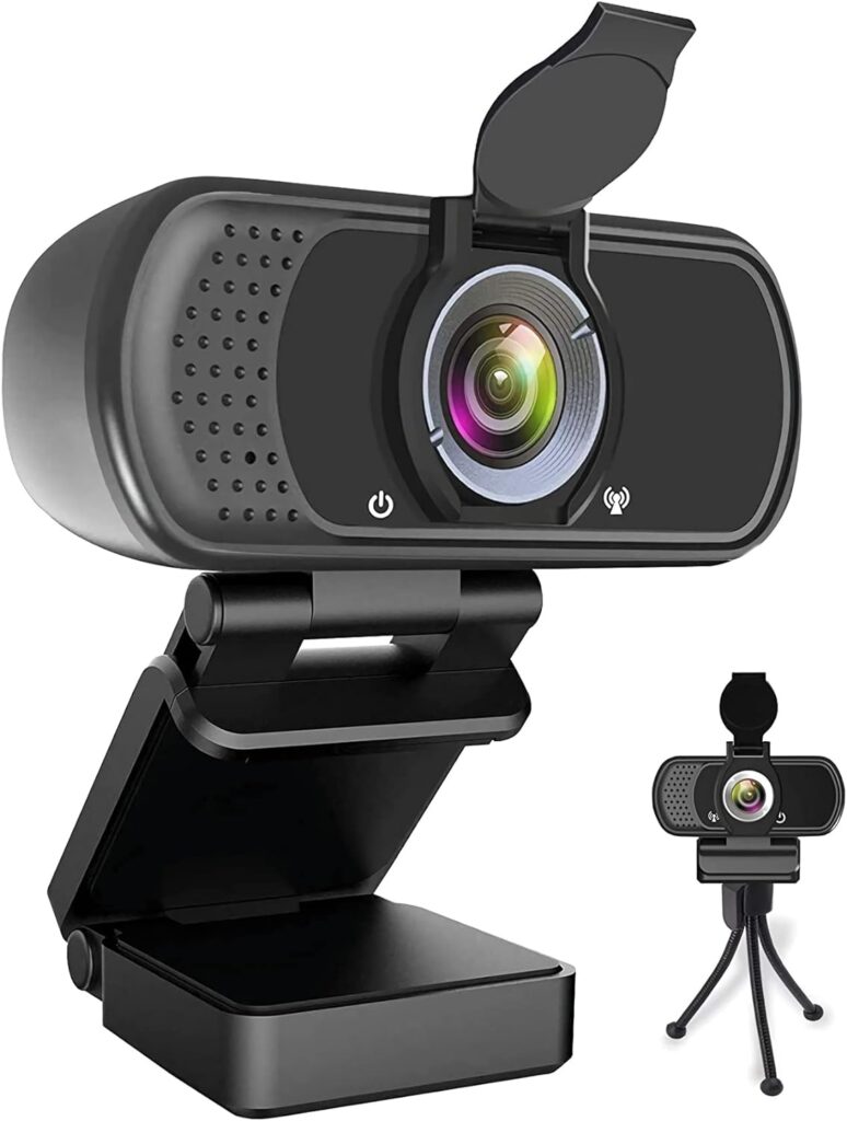 Webcam HD 1080P,Webcam with Microphone, USB Desktop Laptop Camera with 110 Degree Widescreen,Stream Webcam for Calling, Recording,Conferencing, Gaming,Webcam with Privacy Shutter and Tripod