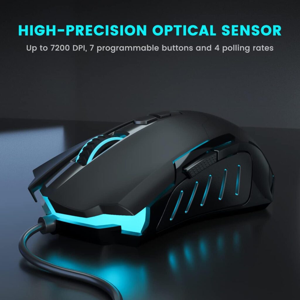 WEEMSBOX Wired Gaming Mouse, PC Gaming Mice [Breathing RGB LED] [Plug Play] High-Precision Adjustable 7200 DPI, 7 Programmable Buttons, Ergonomic Computer USB Mouse for Windows/PC/Mac/Laptop Gamer