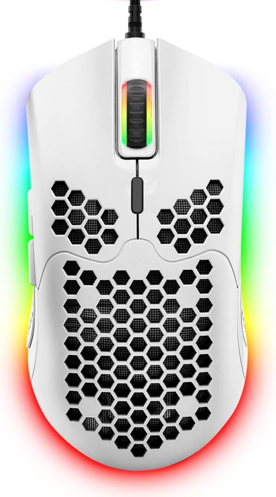 Wired Lightweight Gaming Mouse,6 RGB Backlit Mouse with 7 Buttons Programmable Driver,6400DPI Computer Mouse,Ultralight Honeycomb Shell Ultraweave Cable Mouse for PC Gamers,Xbox,PS4(White)