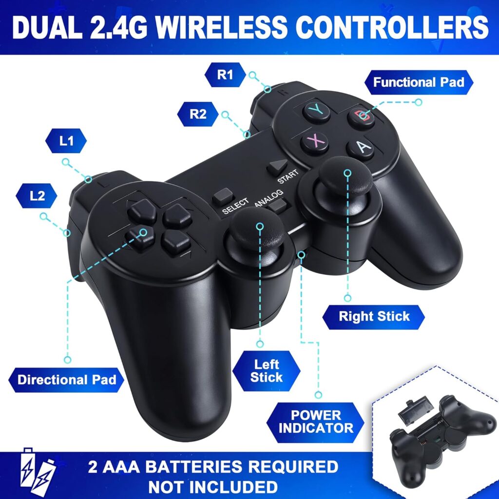 Wireless Retro Game Console, Nostalgia Stick Game, Plug and Play Video Game Stick, 13000+ Built-in Games, 9 Classic Emulators, 64G TF Card, 4K HDMI Output, Wireless Controller × 2 : Video Games