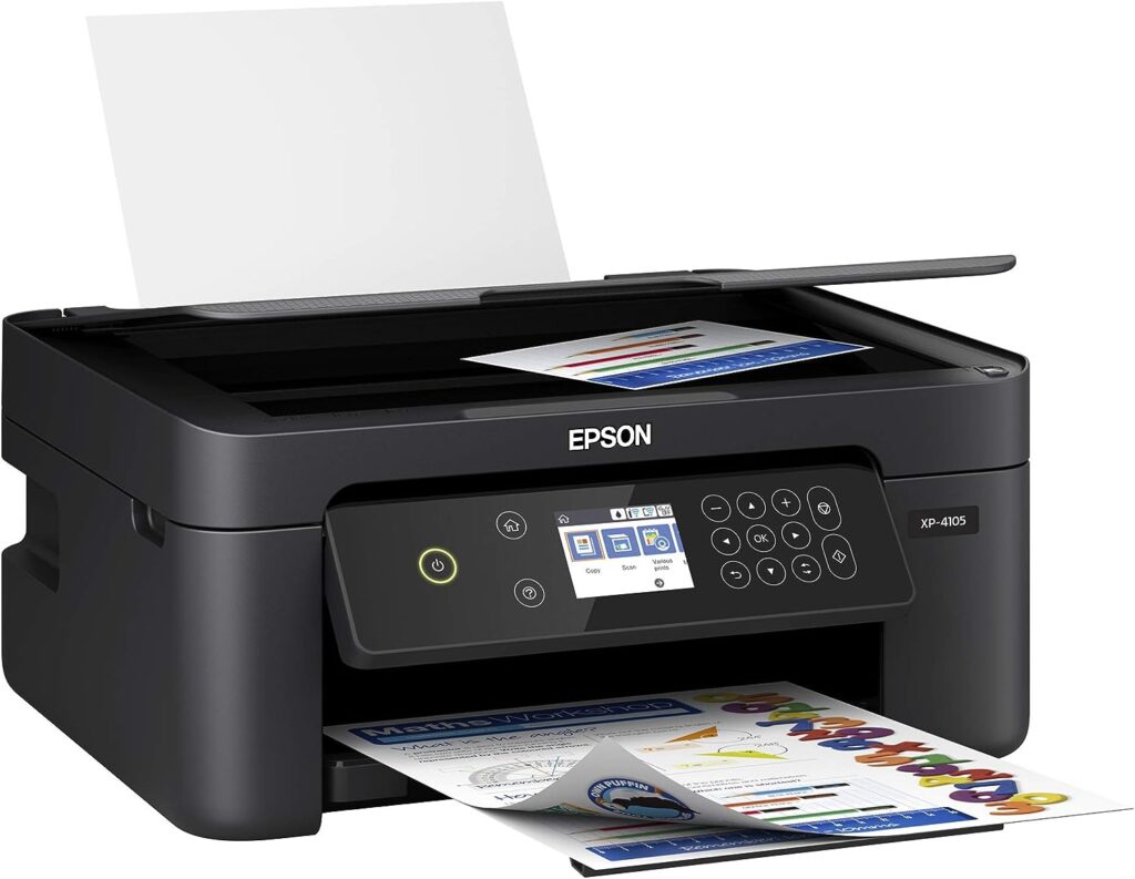 Epson Expression Home XP-4105 All-in-One Wireless Color Inkjet Printer, Black - Print Copy Scan - 2.4 Color LCD, 10.0 ppm, 5760 x 1440 dpi, Auto 2-Sided Printing, Voice Activated