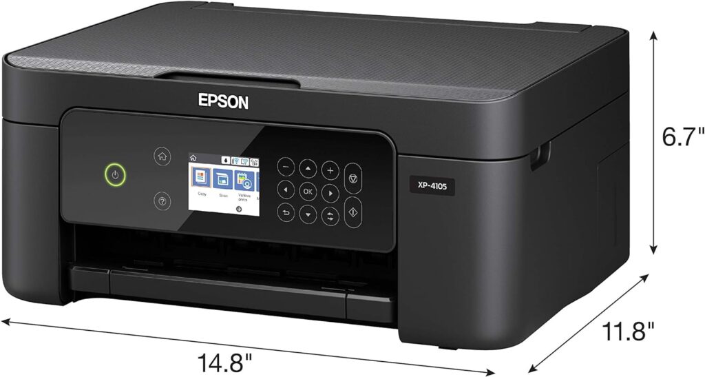 Epson Expression Home XP-4105 All-in-One Wireless Color Inkjet Printer, Black - Print Copy Scan - 2.4 Color LCD, 10.0 ppm, 5760 x 1440 dpi, Auto 2-Sided Printing, Voice Activated